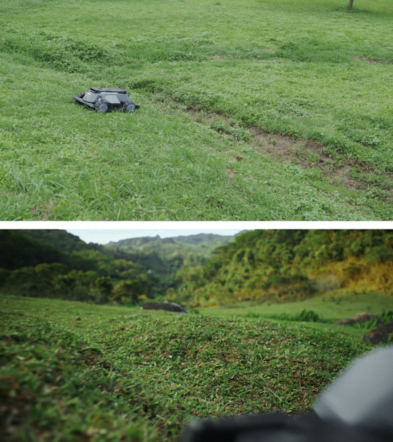 Robotic mower operating on uneven ground